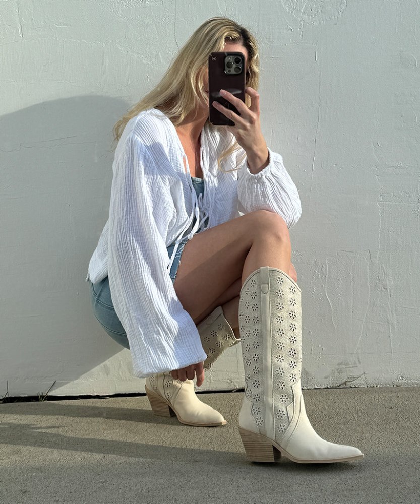 Dolce Vita Navene Boots Oatmeal Floral Eyelet
