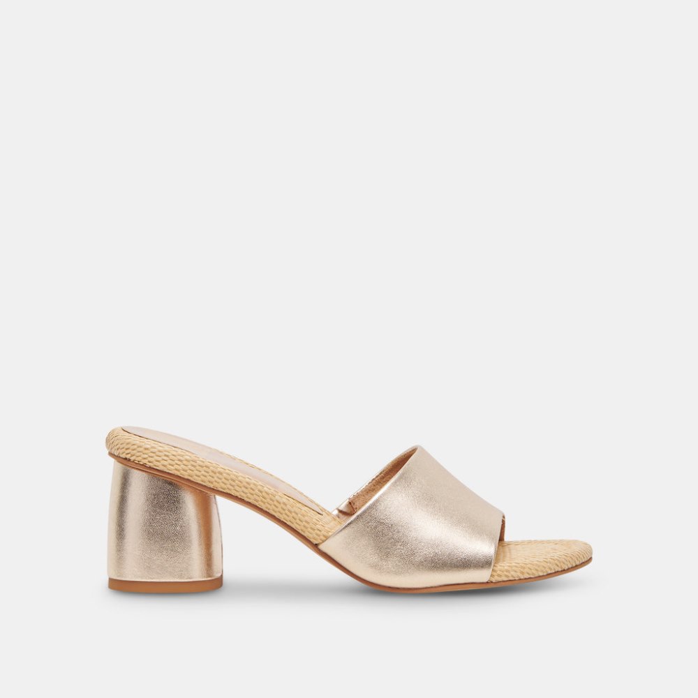 Dolce Vita Minny Raffia Heels Rose Gold Leather
