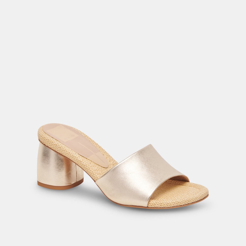 Dolce Vita Minny Raffia Heels Rose Gold Leather