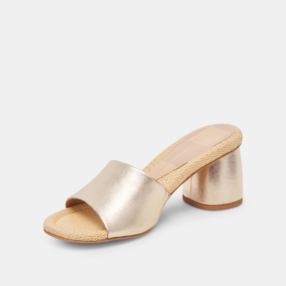 Dolce Vita Minny Raffia Heels Rose Gold Leather