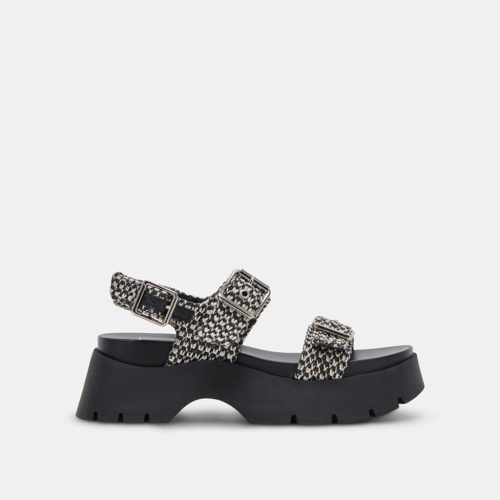 Dolce Vita Palda Sandals Black White Raffia