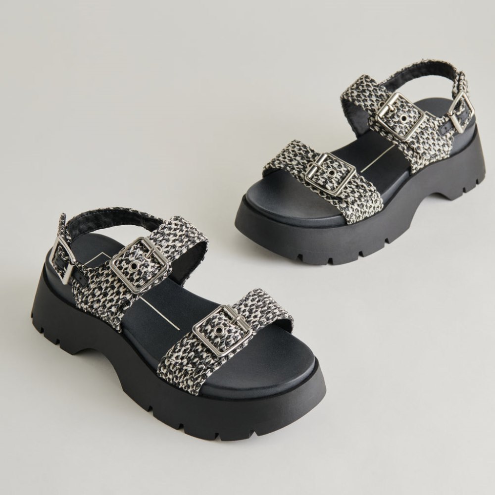 Dolce Vita Palda Sandals Black White Raffia