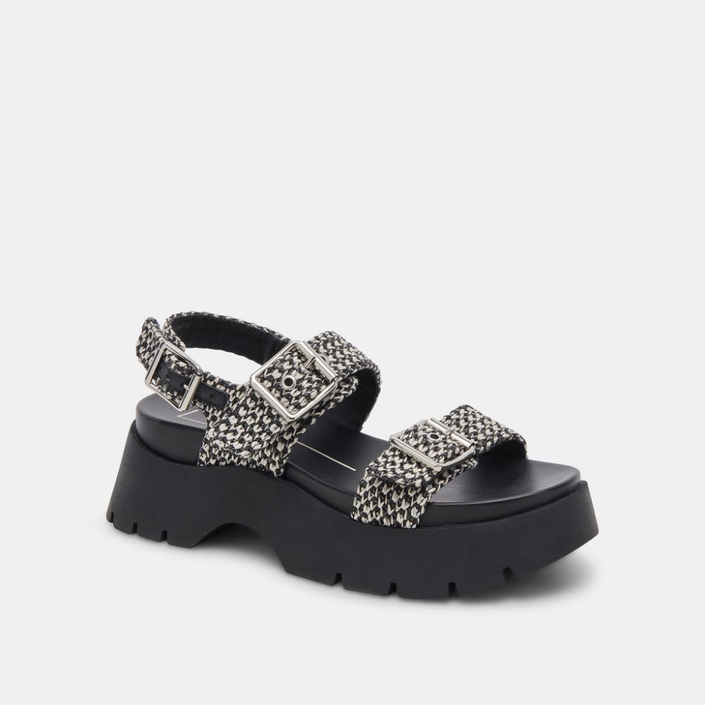 Dolce Vita Palda Sandals Black White Raffia