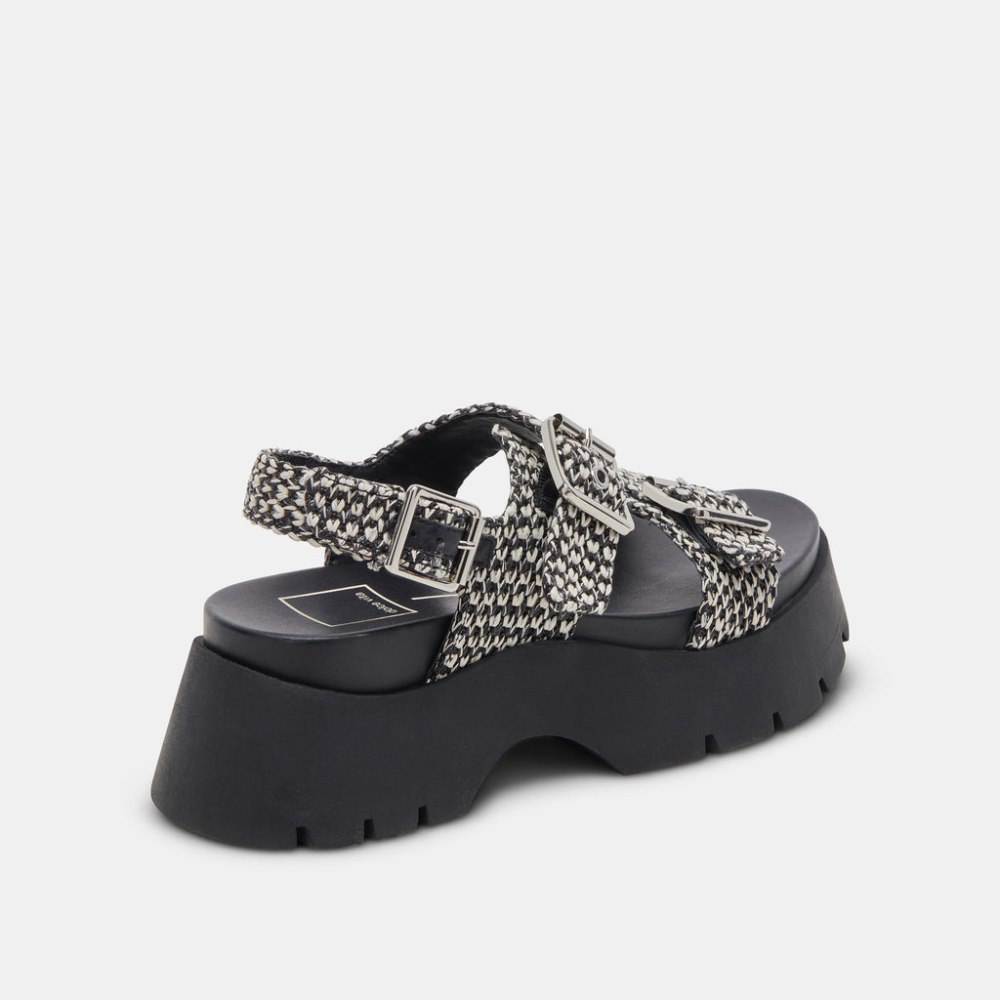 Dolce Vita Palda Sandals Black White Raffia