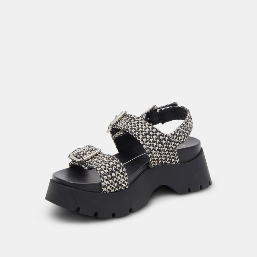 Dolce Vita Palda Sandals Black White Raffia