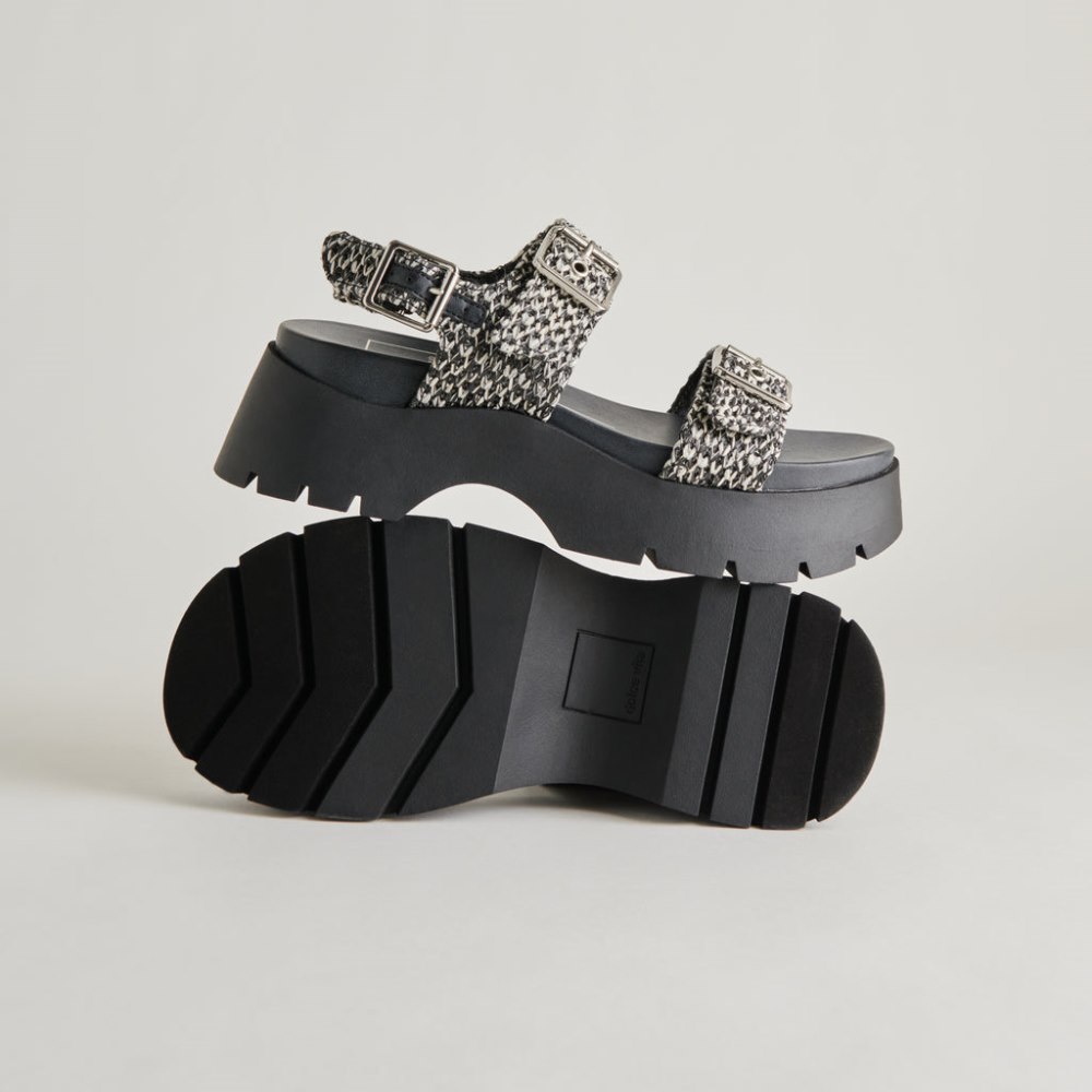 Dolce Vita Palda Sandals Black White Raffia