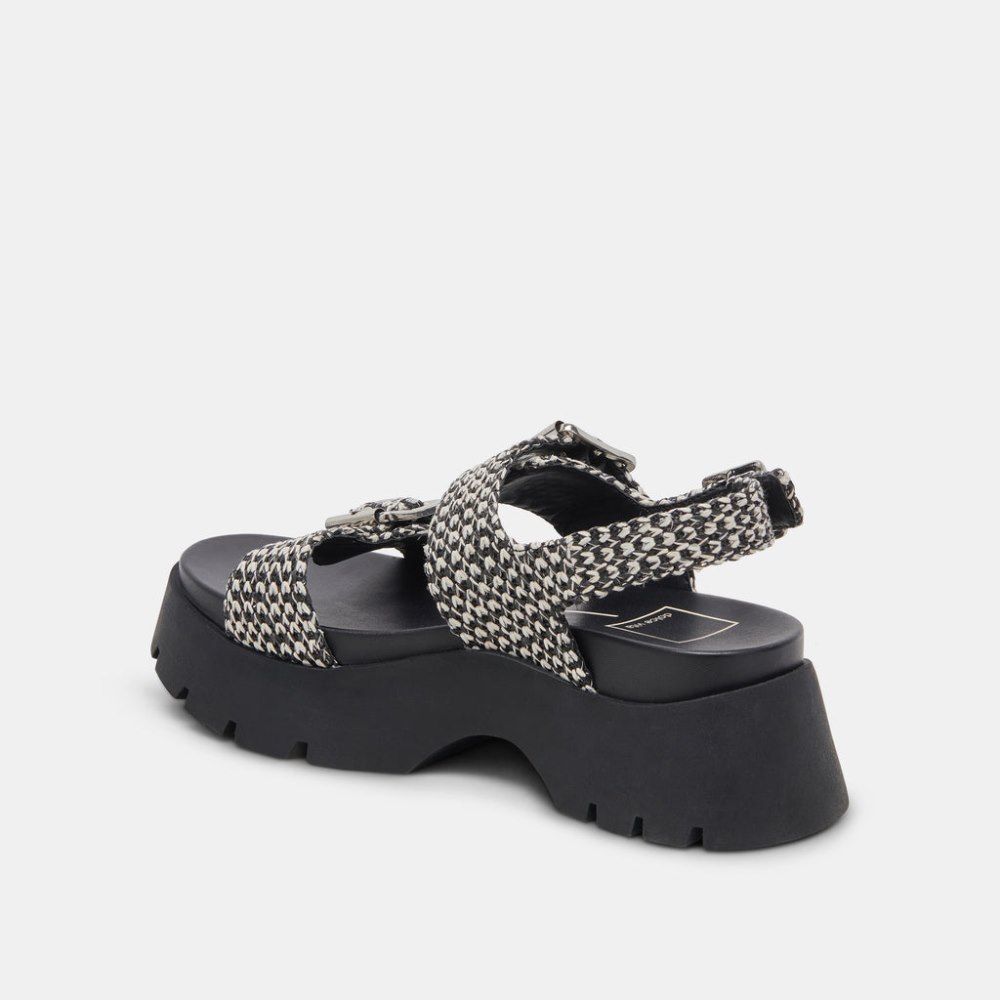 Dolce Vita Palda Sandals Black White Raffia