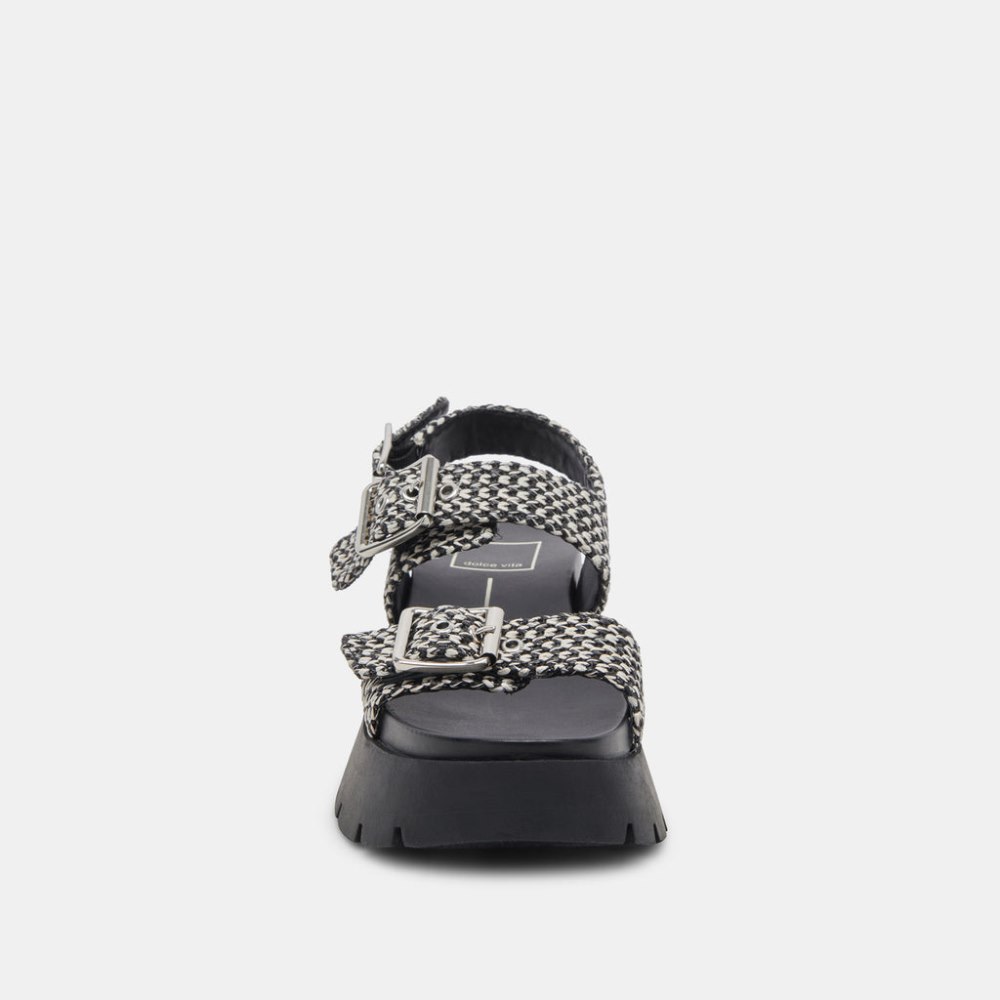 Dolce Vita Palda Sandals Black White Raffia