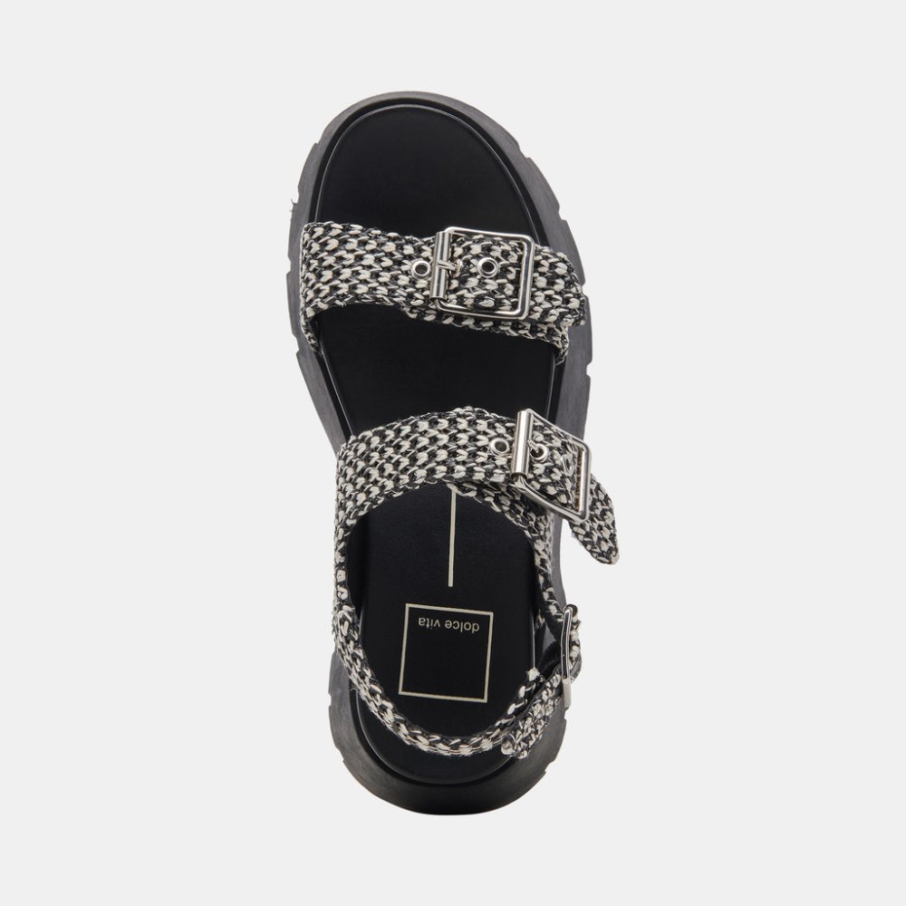 Dolce Vita Palda Sandals Black White Raffia