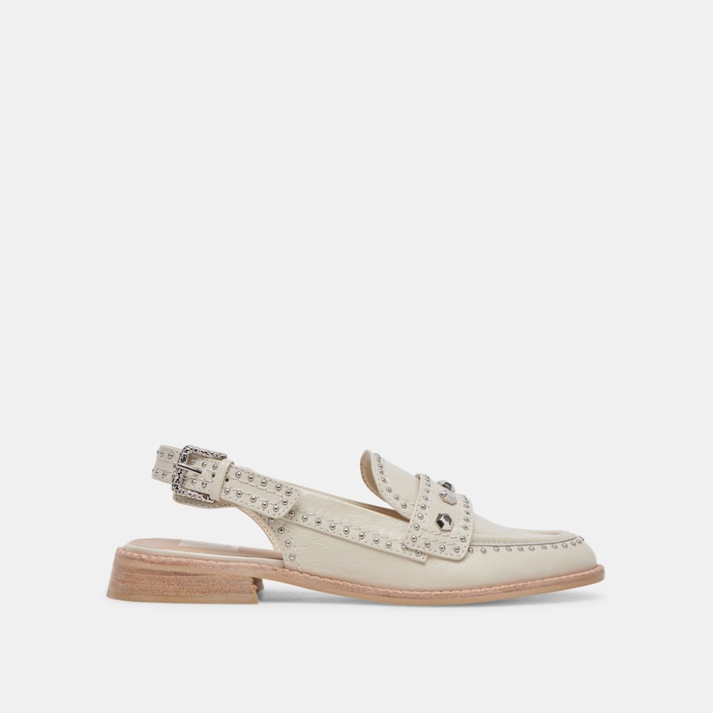Dolce Vita Hardi Stud Loafers Ivory Crinkle Patent