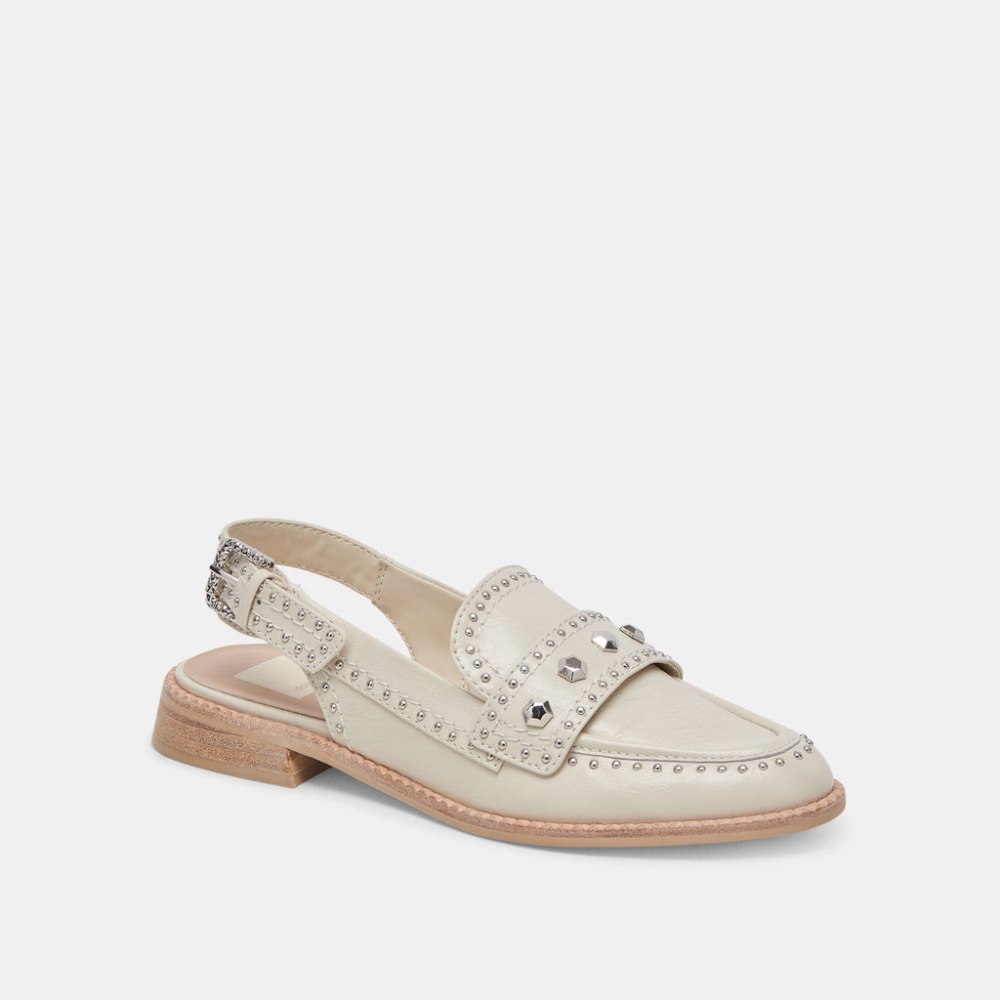 Dolce Vita Hardi Stud Loafers Ivory Crinkle Patent