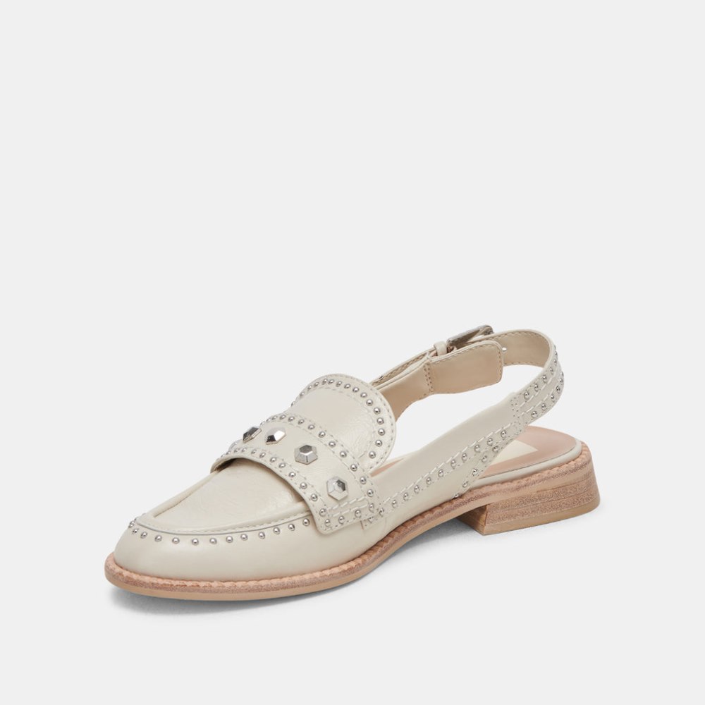 Dolce Vita Hardi Stud Loafers Ivory Crinkle Patent