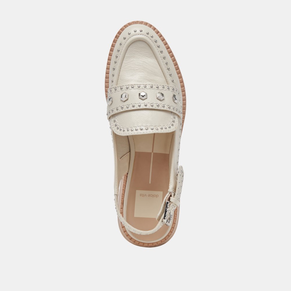 Dolce Vita Hardi Stud Loafers Ivory Crinkle Patent