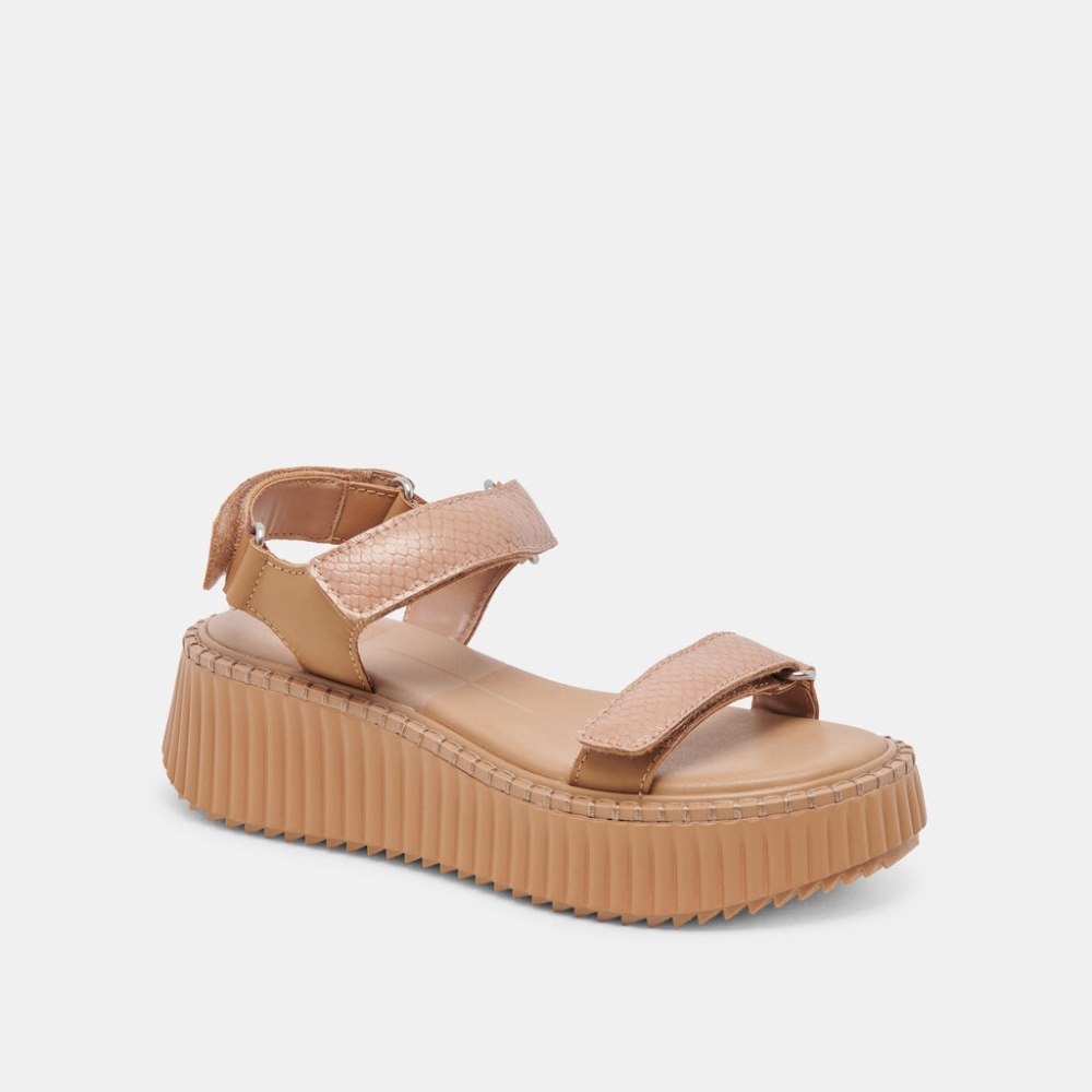 Dolce Vita Debra Sandals Toffee Embossed Leather