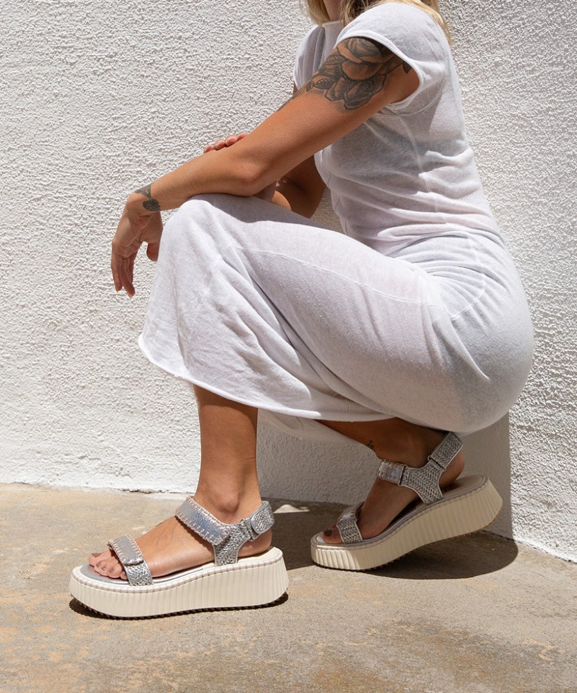 Dolce Vita Debra Sandals Silver Distressed Leather