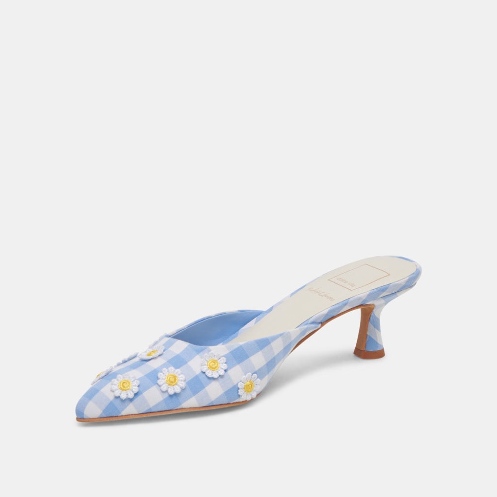 Dolce Vita Lilou Heels White Blue Gingham