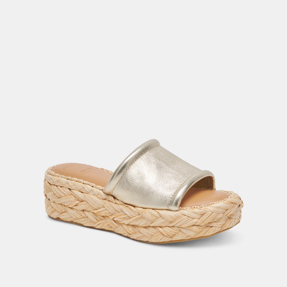 Dolce Vita Chavi Wide Sandals Light Gold Metallic Leather