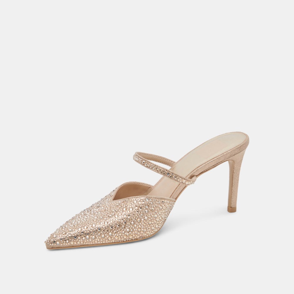 Dolce Vita Kanika Crystal Heels Light Gold Fabric