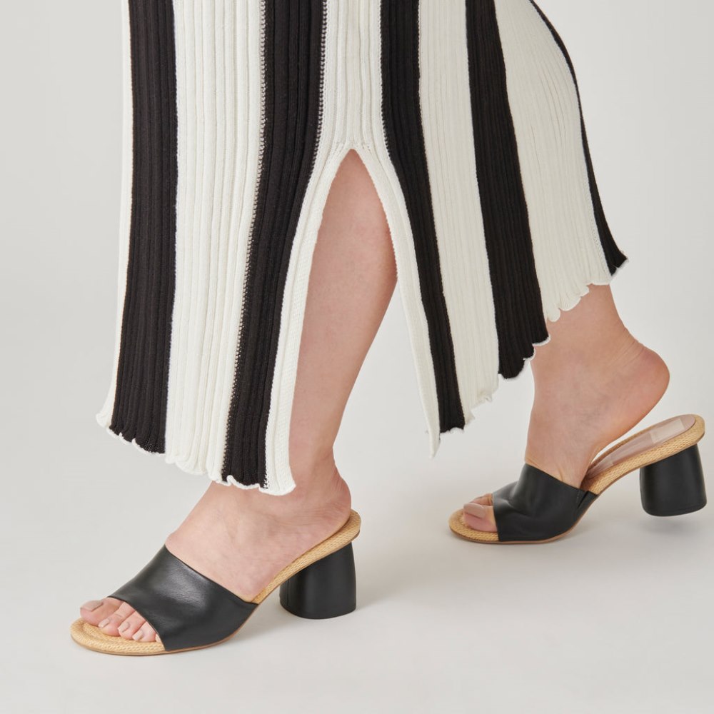 Dolce Vita Minny Raffia Heels Black Leather
