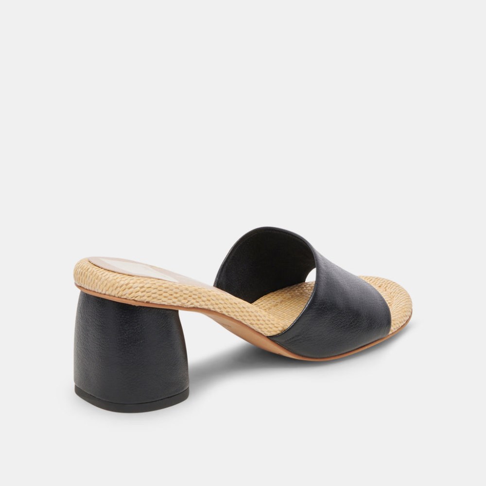Dolce Vita Minny Raffia Heels Black Leather