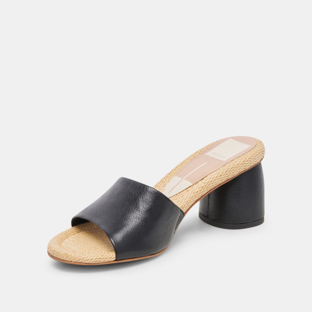 Dolce Vita Minny Raffia Heels Black Leather