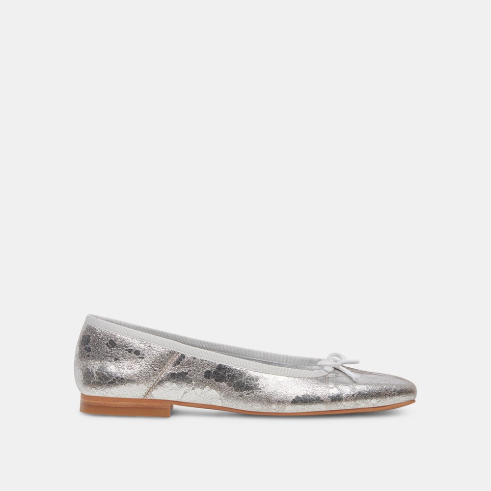 Dolce Vita Anisa Wide Ballet Flats Silver Distressed Leather