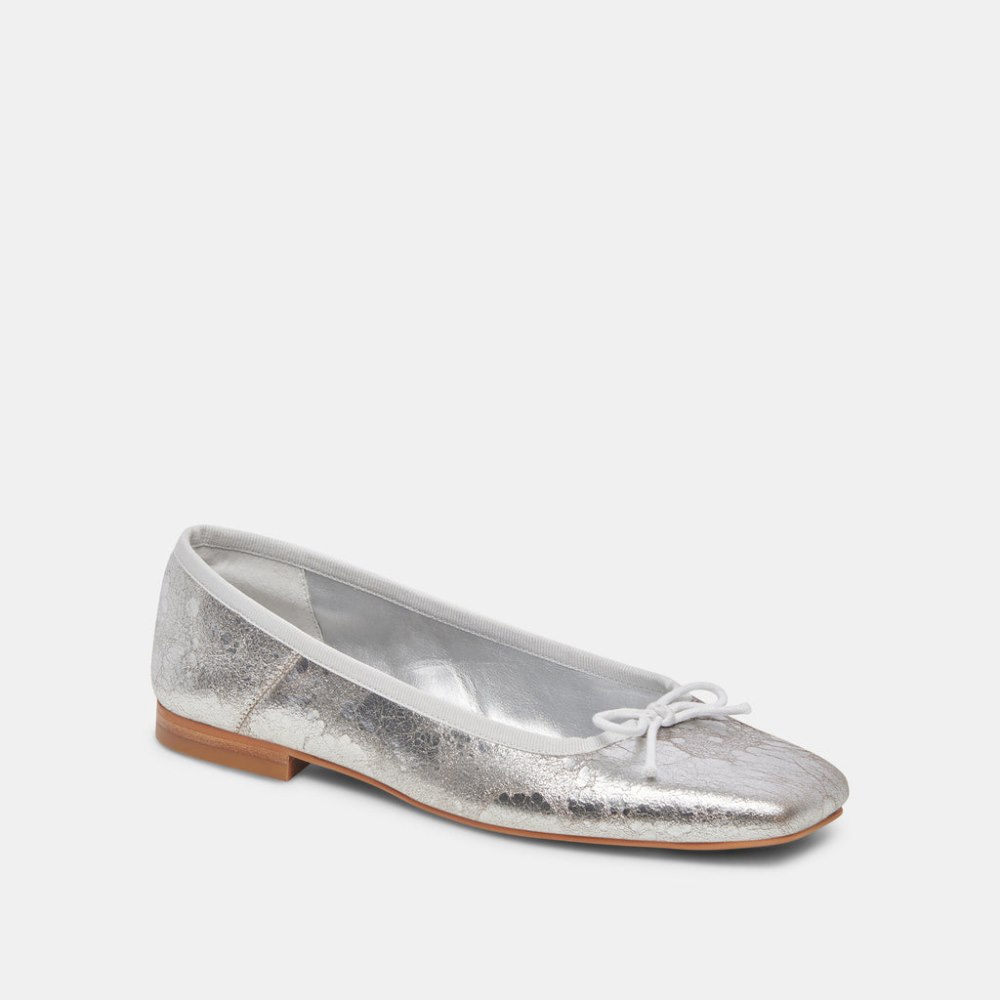 Dolce Vita Anisa Wide Ballet Flats Silver Distressed Leather