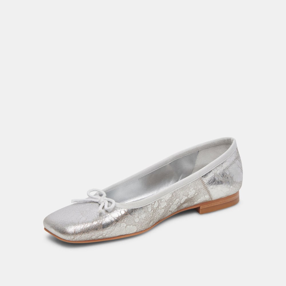 Dolce Vita Anisa Wide Ballet Flats Silver Distressed Leather