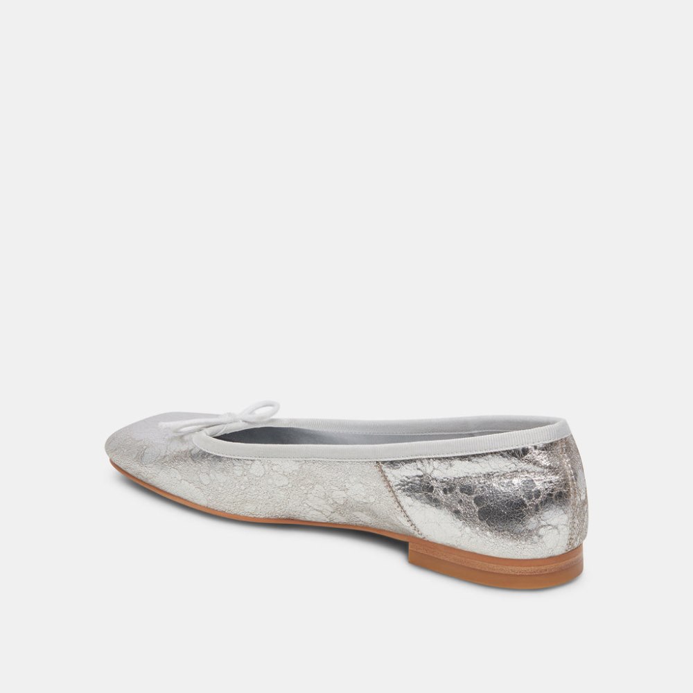 Dolce Vita Anisa Wide Ballet Flats Silver Distressed Leather