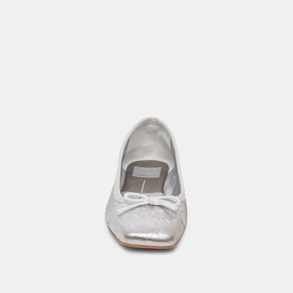 Dolce Vita Anisa Wide Ballet Flats Silver Distressed Leather
