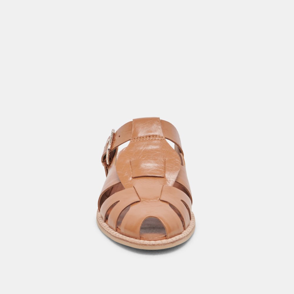 Dolce Vita Hippie Flats Tan Crinkle Patent