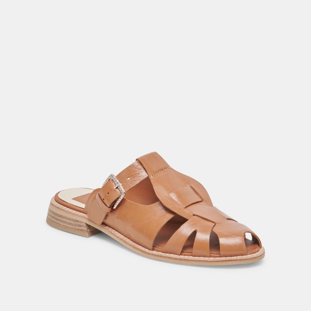 Dolce Vita Hippie Flats Tan Crinkle Patent