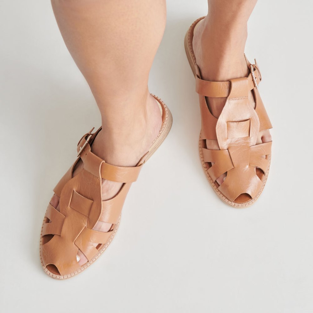 Dolce Vita Hippie Flats Tan Crinkle Patent
