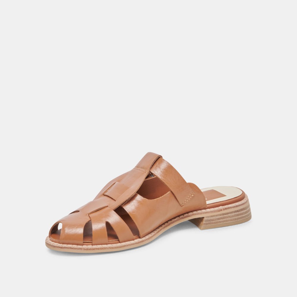 Dolce Vita Hippie Flats Tan Crinkle Patent