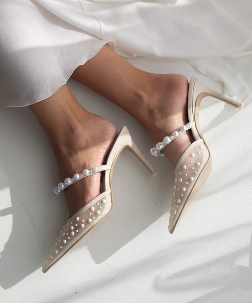 Dolce Vita Katik Pearl Heels Ivory Mesh