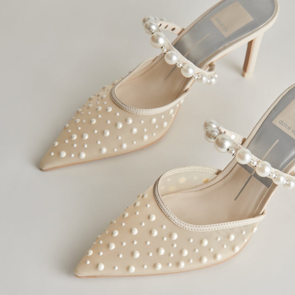 Dolce Vita Katik Pearl Heels Ivory Mesh