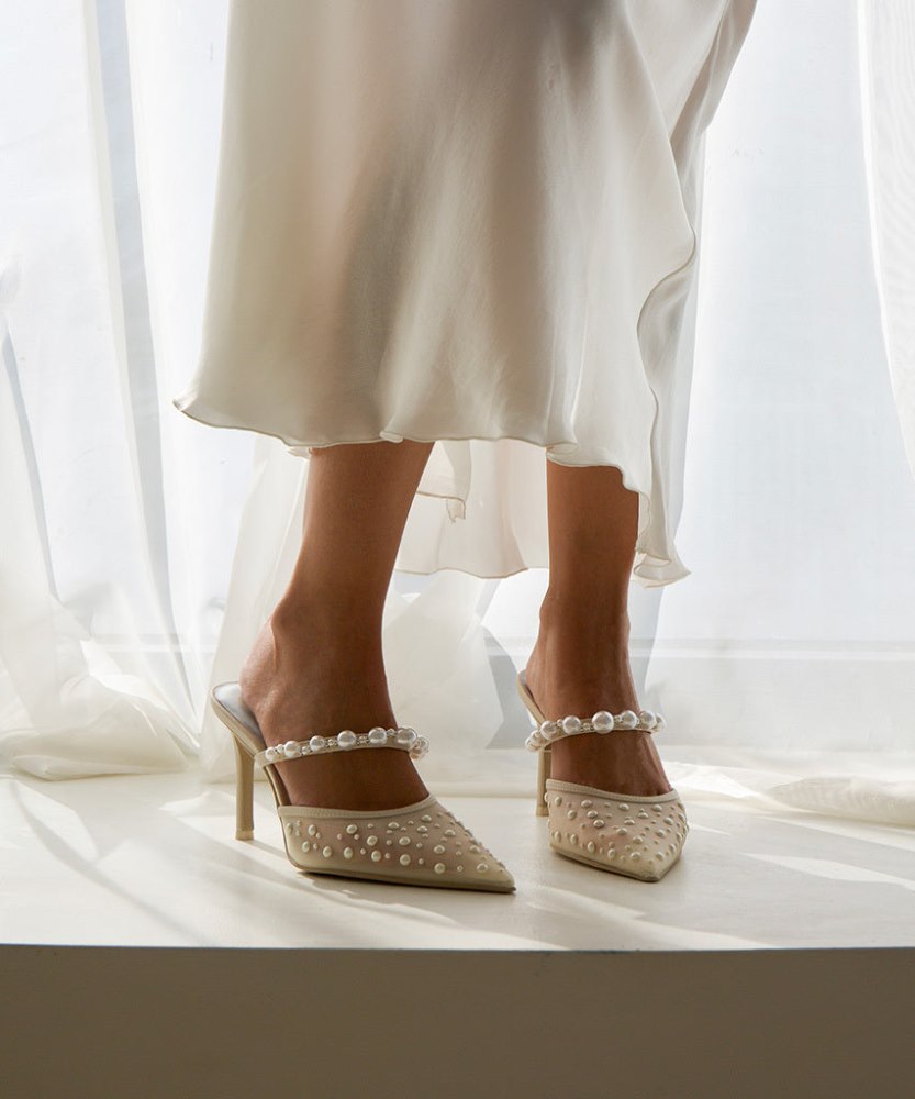 Dolce Vita Katik Pearl Heels Ivory Mesh