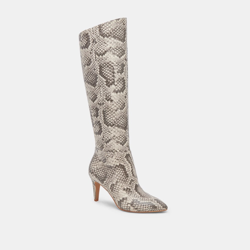 Dolce Vita Haze Boots Black White Embossed Snake