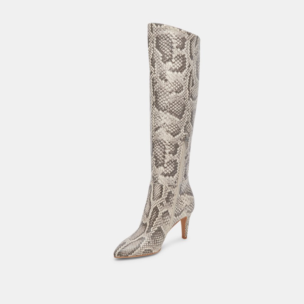 Dolce Vita Haze Boots Black White Embossed Snake