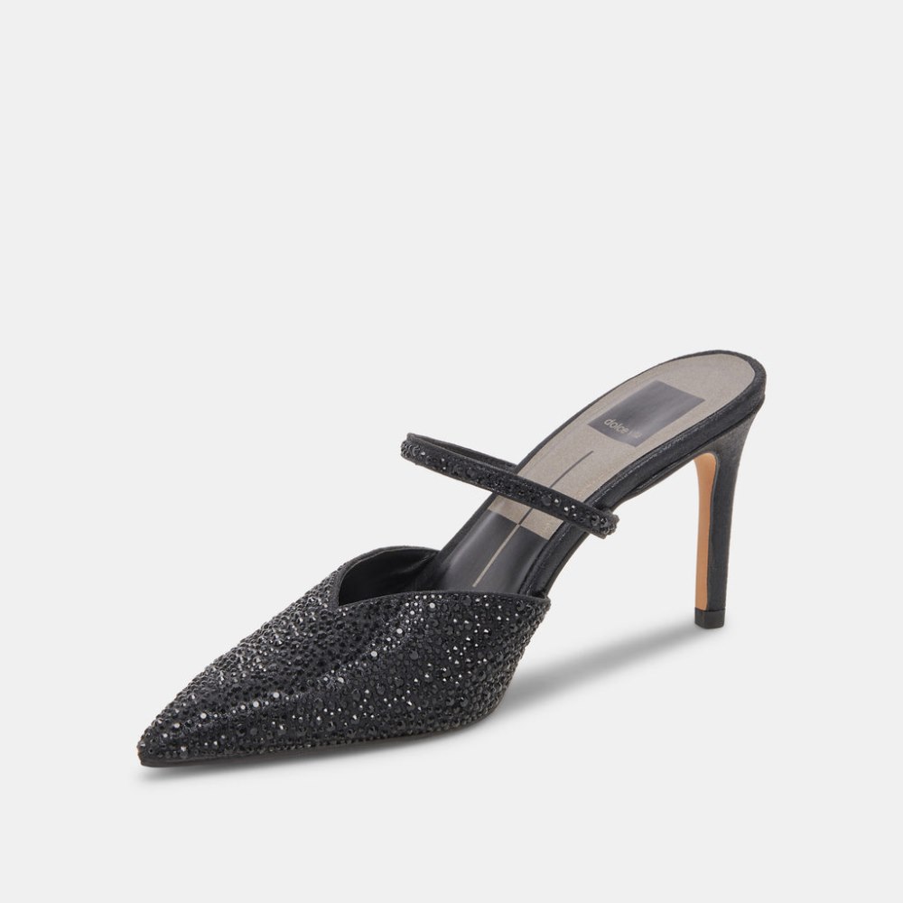 Dolce Vita Kanika Crystal Heels Black Metallic Fabric