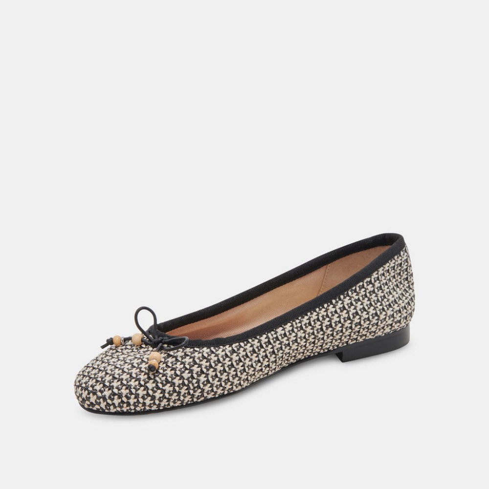 Dolce Vita Cacy Ballet Flats White Black Raffia