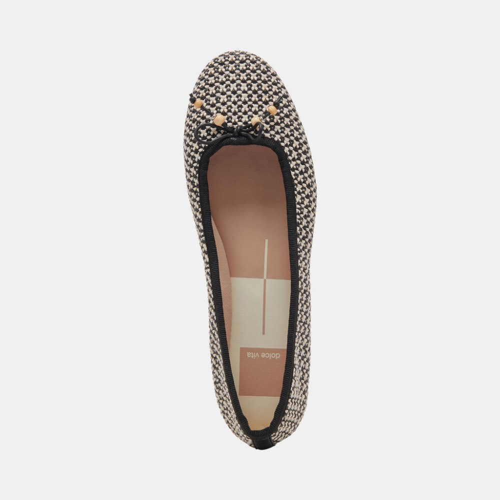 Dolce Vita Cacy Ballet Flats White Black Raffia