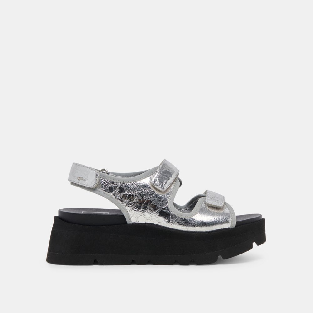 Dolce Vita Dubai Sandals Silver Distressed Leather