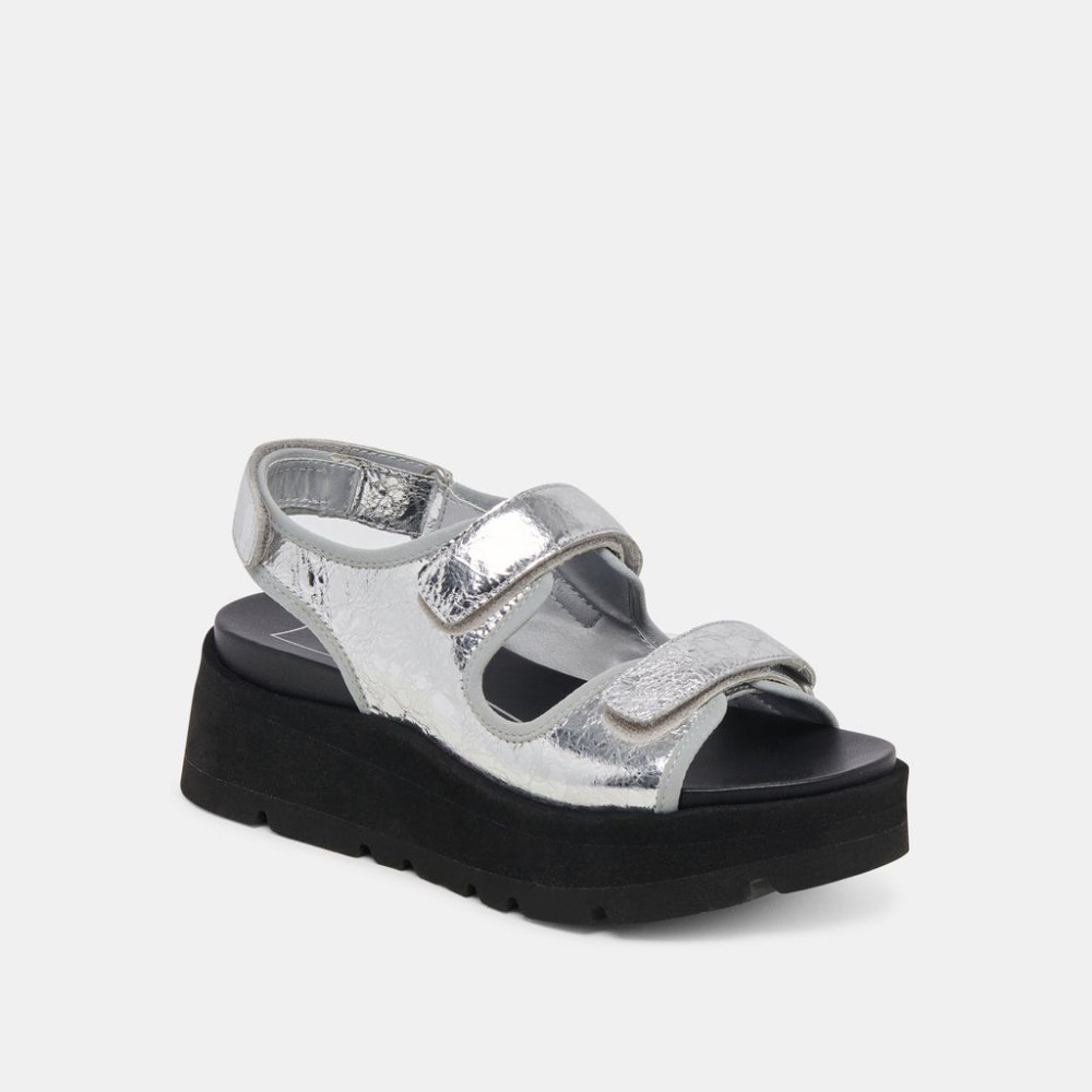 Dolce Vita Dubai Sandals Silver Distressed Leather