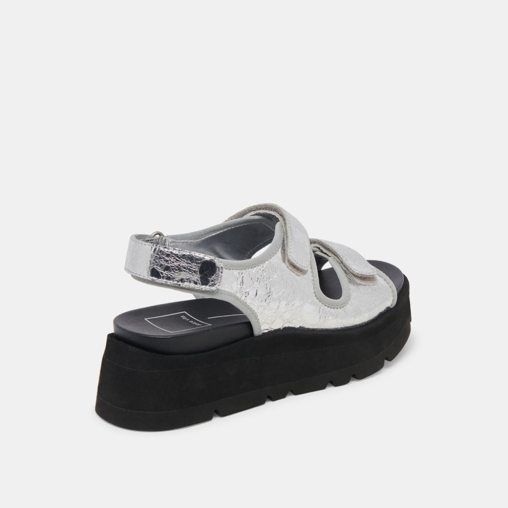Dolce Vita Dubai Sandals Silver Distressed Leather