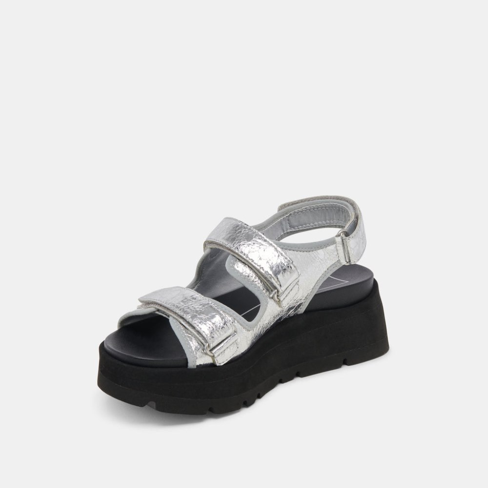 Dolce Vita Dubai Sandals Silver Distressed Leather